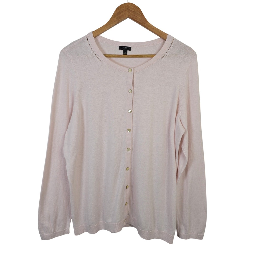 Talbots Woman 1X Light Pink Cashmere Blend Button Front Cardigan Sweater